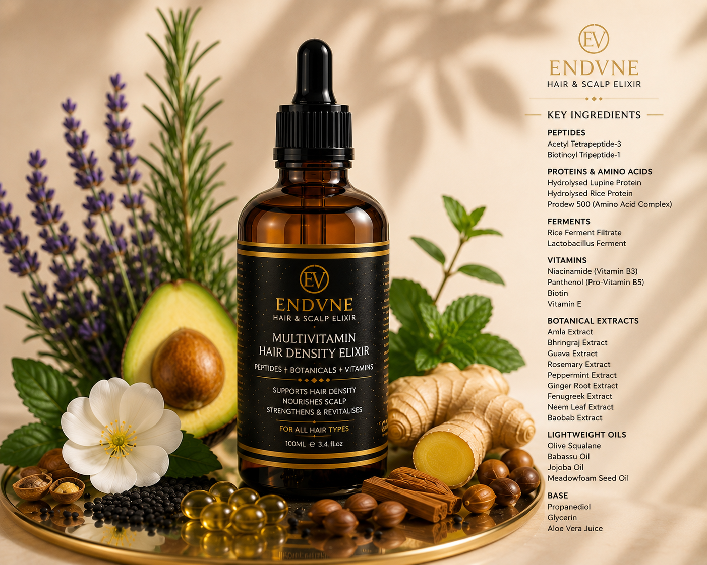 ENDVNE Hair Density Elixir | Intensive Multi-Peptide Hair Growth & Scalp Serum – 100ml